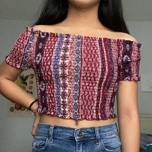 off the shoulder smocked crop top